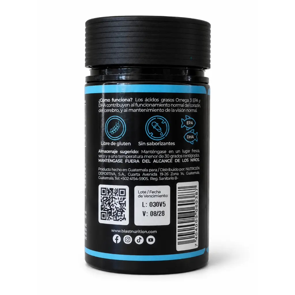 Vitamina Omega 3 Blast Nutrition Guatemala Side.webp