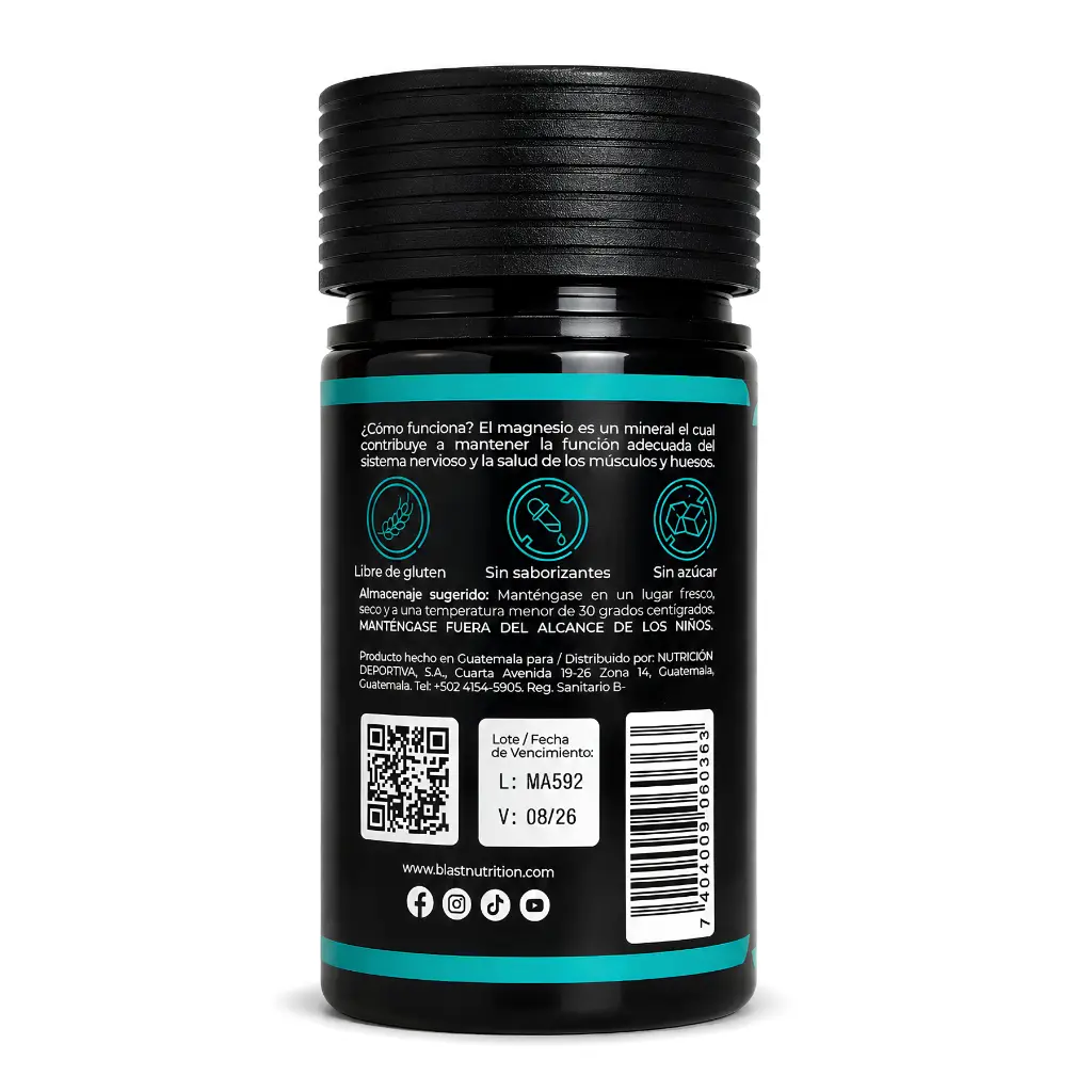 Vitamina Magnesio Blast Nutrition Guatemala Back.webp
