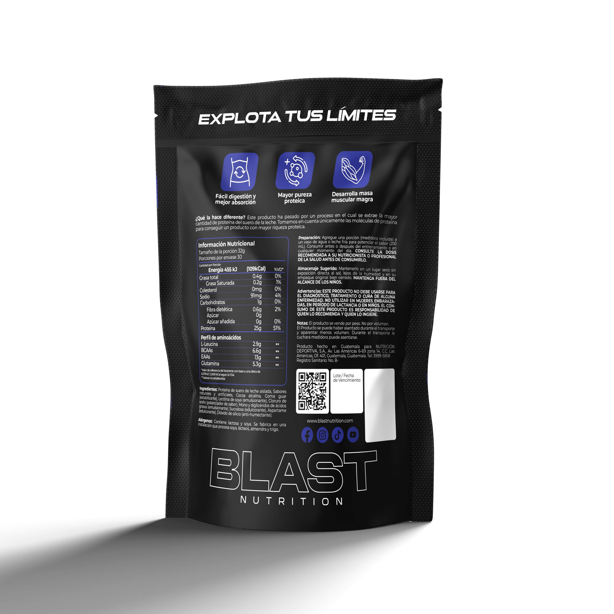 Proteina ISO En Polvo Chocolate Blast Nutrition Guatemala Back