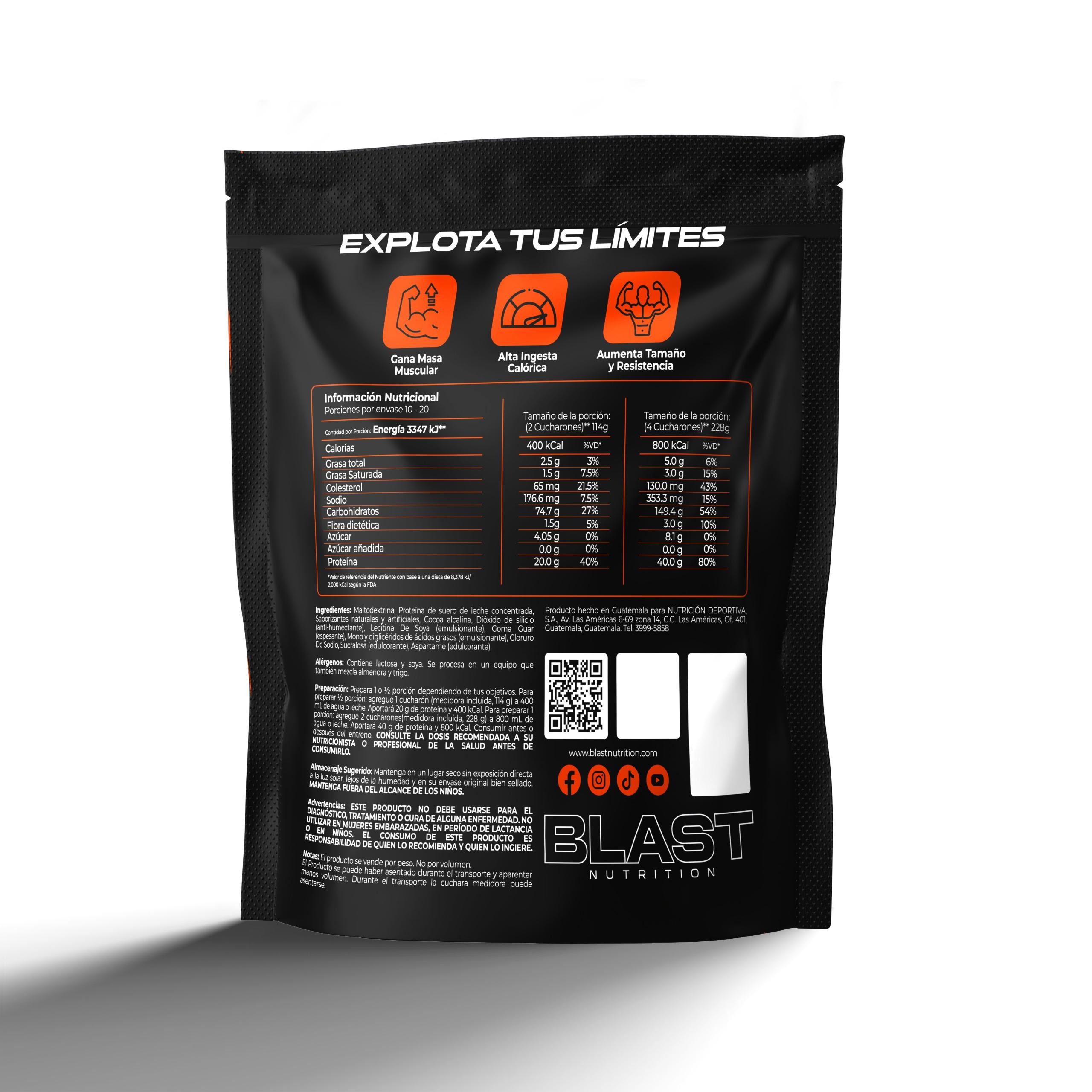 Mass Gainer Chocolate Blast Nutrition Guatemala Back