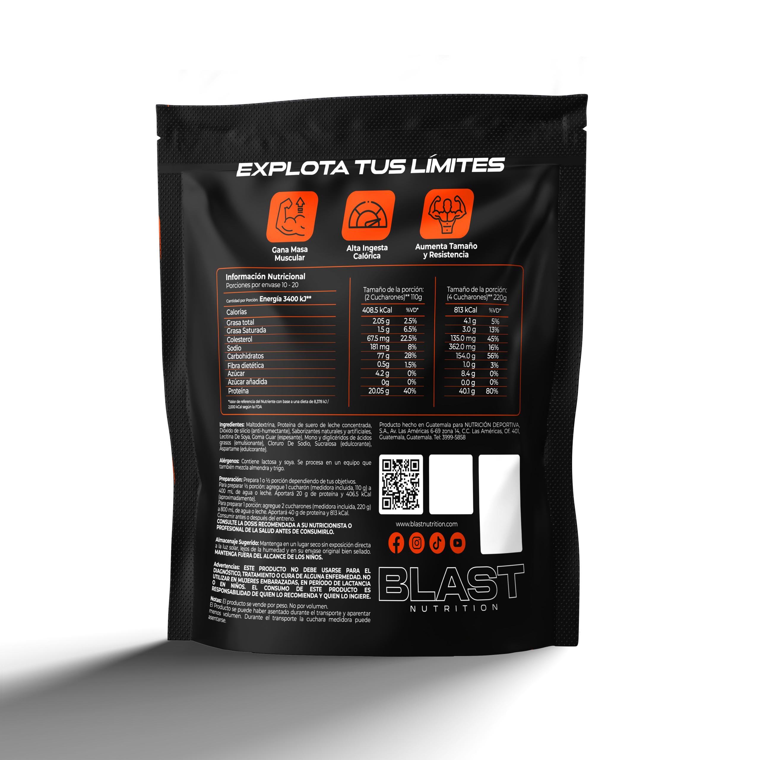Mass Gainer Vainilla Blast Nutrition Guatemala Back